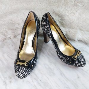 Coach F2370/G12 Desaree Women's Black and White Wool Tweed High Heels Shoes 7.5